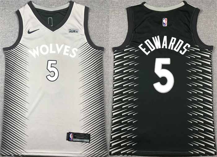 Men's Minnesota Timberwolves #5 Anthony Edwards Grey/Black Stitched Jersey Men's Minnesota Timberwolves #5 Anthony Edwards Grey/Black Stitched Jersey